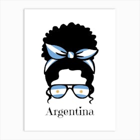 Cute Women Style Wearing Argentina Flag Glasses Art Print