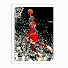 Michael Jordan Of The Chicago Bulls Dunks Against Jeff Malone Of The Washington Bullets Circa 1990 Art Print