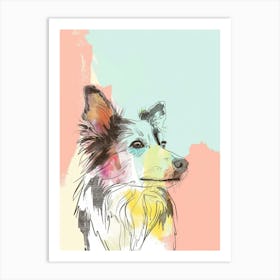 Australian Shepherd Dog Pastel Line Watercolour Illustration  1 Art Print