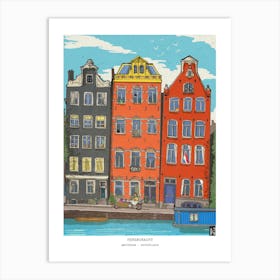 Amsterdam Canal Houses - Dutch Cityscape Wall Art - Retro Netherlands Illustration Art Print