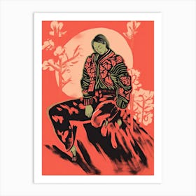 Samurai Illustration Floral 3 Art Print