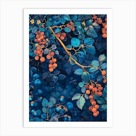 Blue Berries Inspired By William Morris Art Print