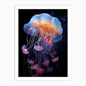 Portuguese Man Of War Jellyfish Neon Illustration 8 Art Print