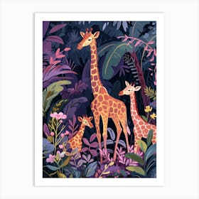 Giraffe In The Leaves Colourful Pattern 2 Art Print