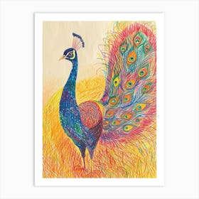 Peacock Squiggle Portrait 2 Art Print