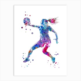 A Handball Player Girl Hits The Ball Art Print