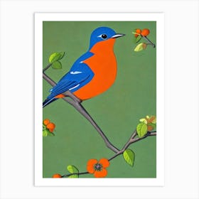 Bluebird Midcentury Illustration Bird Art Print