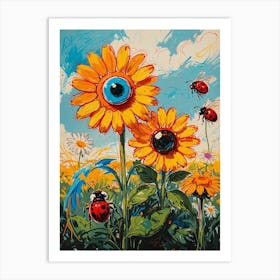 Ladybugs And Sunflowers Art Print