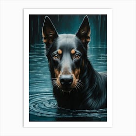 Dog In Water Print Art Print