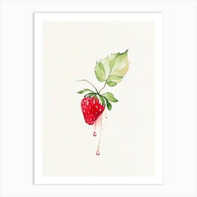 Strawberry Leaf Minimalist Watercolour 1 Art Print