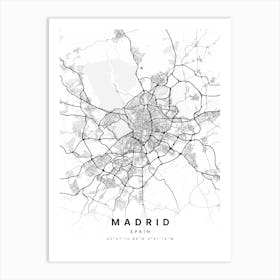 Madrid Spain White Map Poster