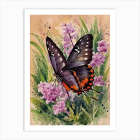 Butterfly On Purple Flowers Art Print