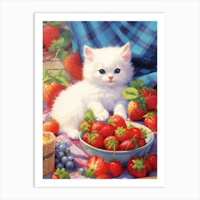 White Cats Picnic Illustration Kitsch 3 Art Print