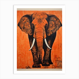 Elephant, Woodblock Animal  Drawing 4 Art Print