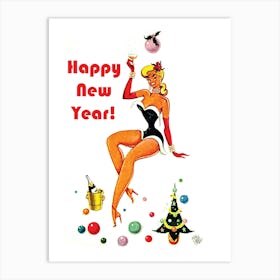 Happy New Year, Pinup Girl With A Champagne Glass Art Print