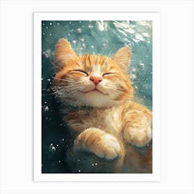 Happy Orange Cat Floating on Water 19 Art Print