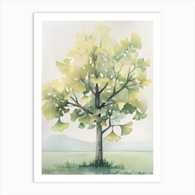 Ginkgo Tree Atmospheric Watercolour Painting 4 Art Print