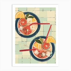 Birdseye View Of Cocktails On A Tile Background Art Print