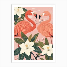 Andean Flamingo And Plumeria Minimalist Illustration 1 Art Print