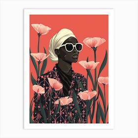 Black Woman In Flowers 1 Art Print