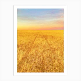 Cut Wheat Tyre Tracks Landscape Art Print