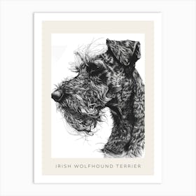 Irish Wolfhound Terrier Dog Line Sketch 1 Poster Art Print