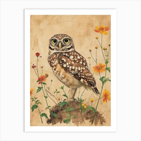 Burrowing Owl Vintage Illustration 2 Art Print