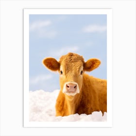 Yound Highland Cow Lying In The Snow Art Print