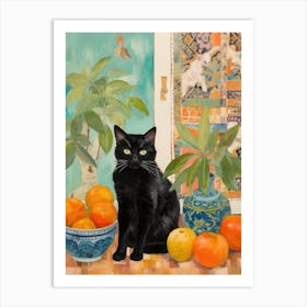 Black Cat With Oranges 3 Art Print