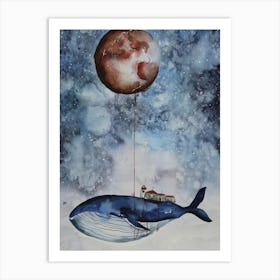 Whale & Red Moon Art Print