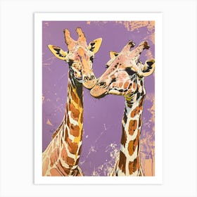 Purple Pair Of Giraffe Portrait Art Print
