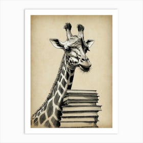 Giraffe With Books 1 Art Print