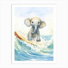 Elephant Painting Surfing Watercolour 3 Art Print
