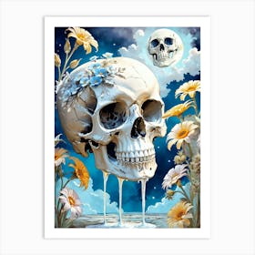 Surrealist Floral Skull Painting (22) Art Print