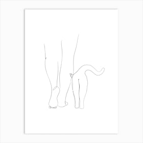 Woman and cat line art Art Print