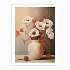 Poppy, Autumn Fall Flowers Sitting In A White Vase, Farmhouse Style 3 Art Print