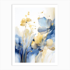 Blue And Gold Flowers 2 Art Print