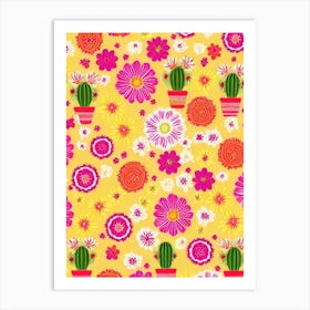 Cactus Flower Floral Print Retro Pattern 2 Flower Art Print