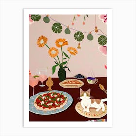 Cat And Pizza 1 Art Print