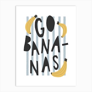 Go Bananas Blue Black & Yellow Art Print