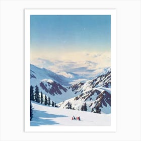 Mount Hutt, New Zealand Vintage Skiing Poster Art Print