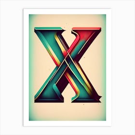 X, Letter, Alphabet Retro Drawing 7 Art Print