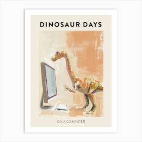 On A Computer Dinosaur Poster Art Print