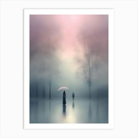 Two People Walking In The Fog Art Print