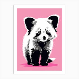 Playful Red Panda cub On Solid pink Background, modern animal art, baby red panda 1 Art Print