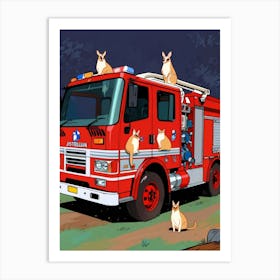 Fire Truck With Cats 1 Art Print