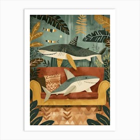 Shark Couple In Their Underwater Home Art Print