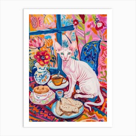 Tea Time With A Sphynx Cat 4 Art Print