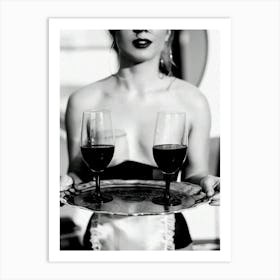 Sexy Woman Red Wine Black And White, Feminist Art Print