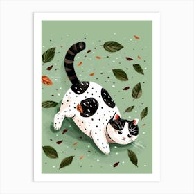 Cat In Autumn Leaves 1 Art Print